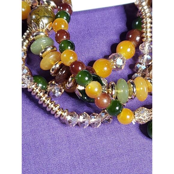 Set Of 4 Glass Bead Stackable Bracelets Multicolored Beads & Gold Tone Metal NEW - Picture 4 of 14